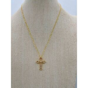 YGI 18K Gold Plated Sterling Silver Baguette CZ Cross Necklace 925
